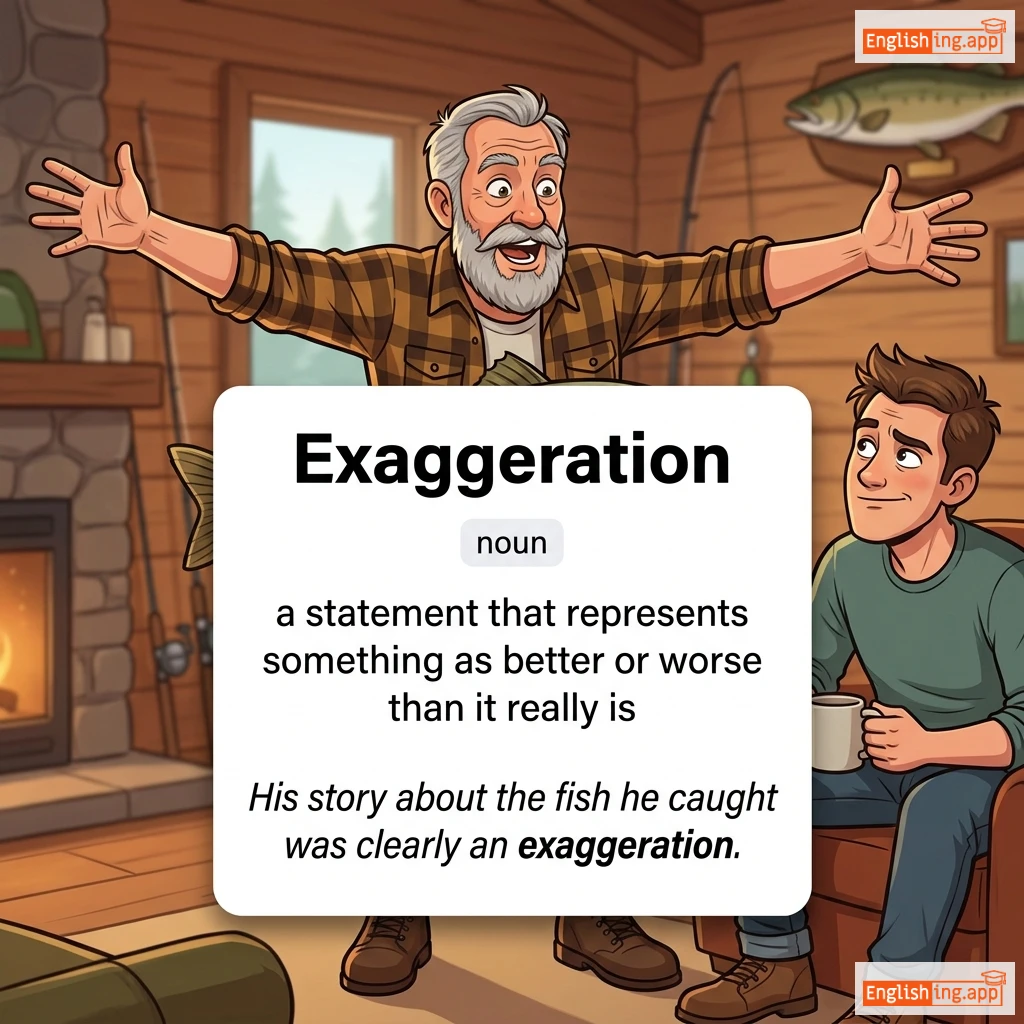 Exaggeration definition card — visual illustration of the meaning
