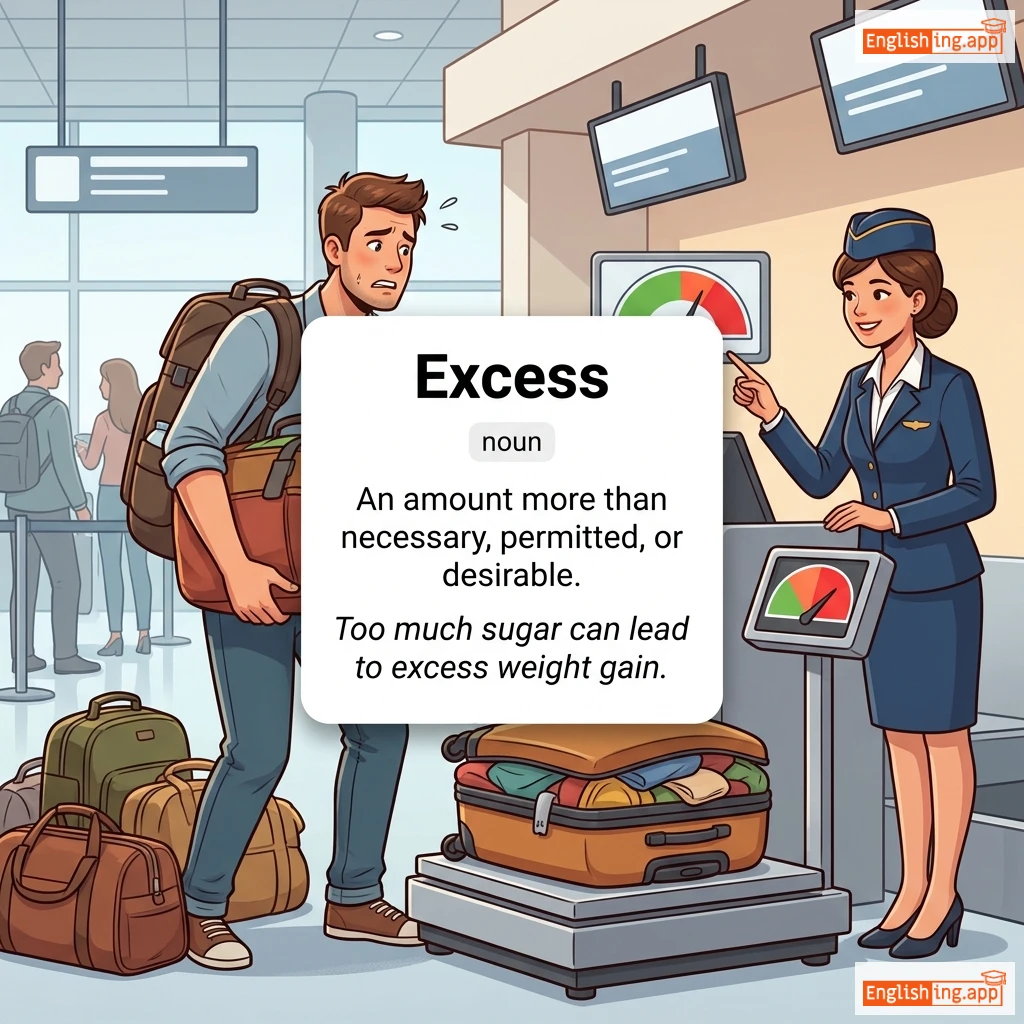 Excess definition card — visual illustration of the meaning