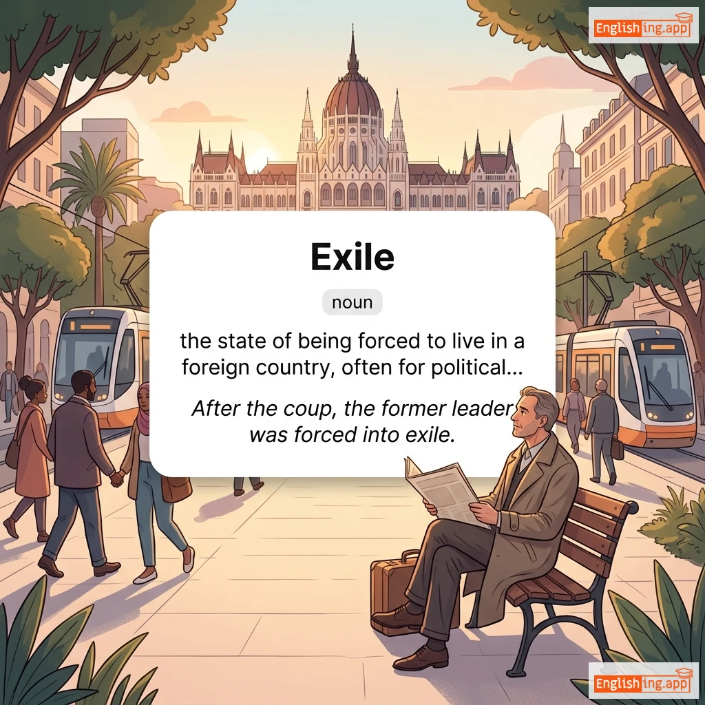 Exile definition card — visual illustration of the meaning