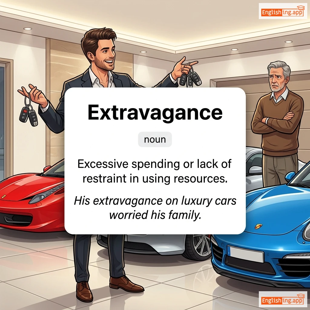 Extravagance definition card — visual illustration of the meaning