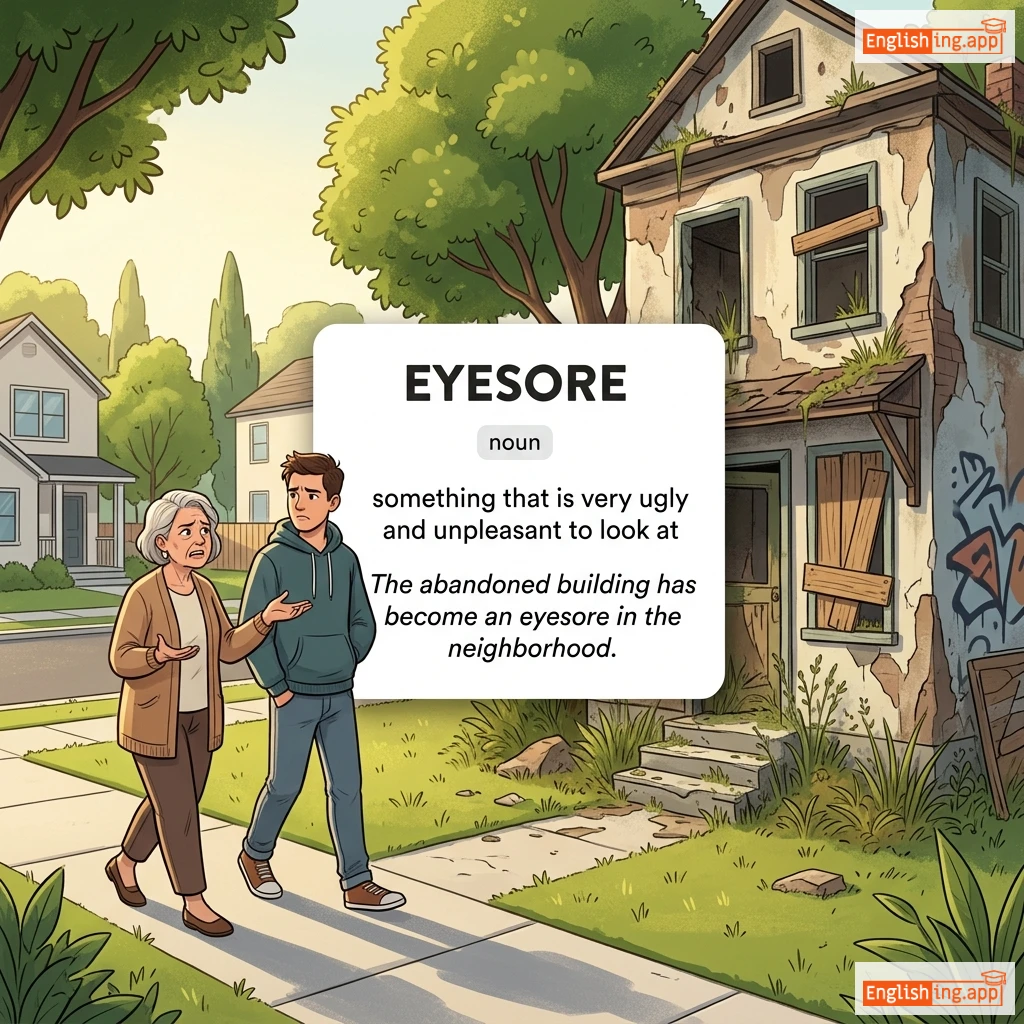 Eyesore definition card — visual illustration of the meaning