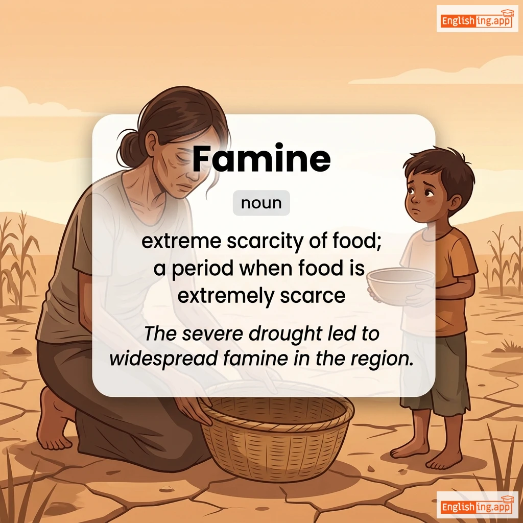 Famine definition card — visual illustration of the meaning