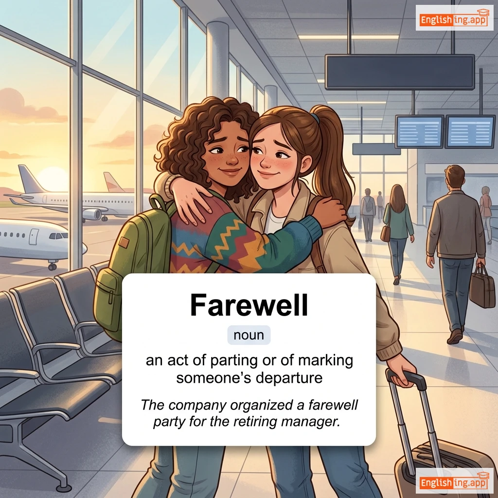 Farewell definition card — visual illustration of the meaning