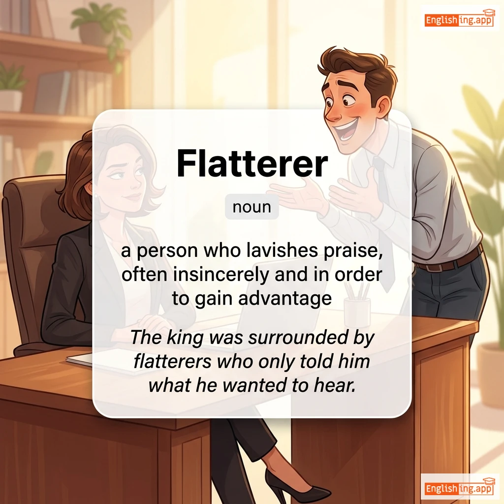 Flatterer definition card — visual illustration of the meaning