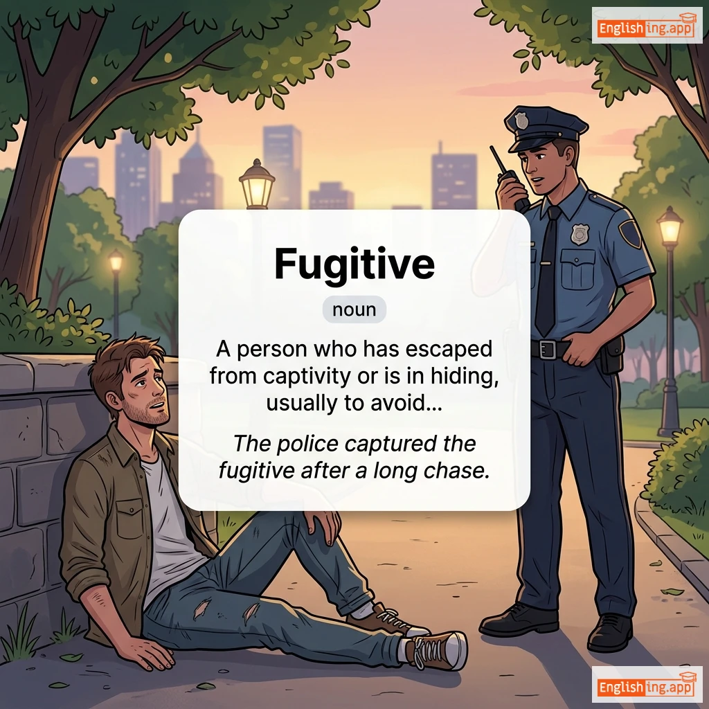 Fugitive definition card — visual illustration of the meaning