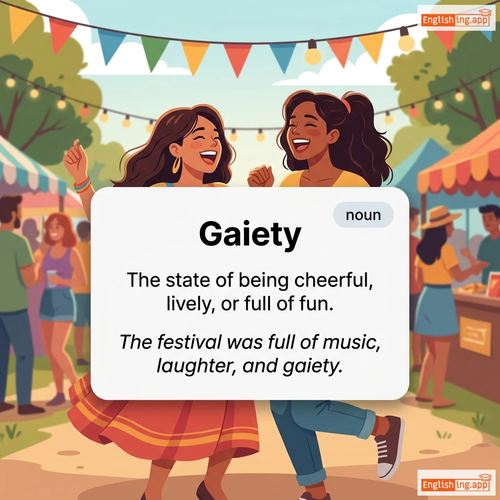 Gaiety definition card — visual illustration of the meaning
