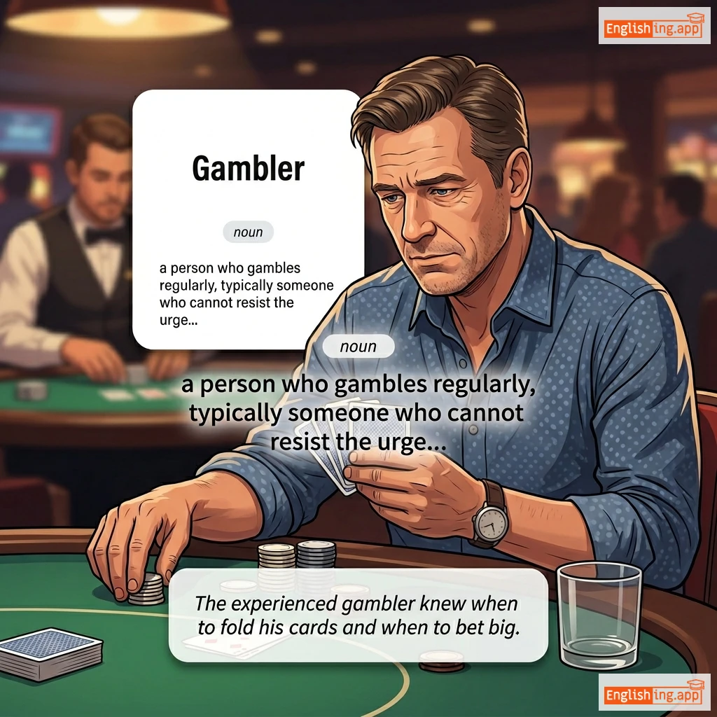 Gambler definition card — visual illustration of the meaning