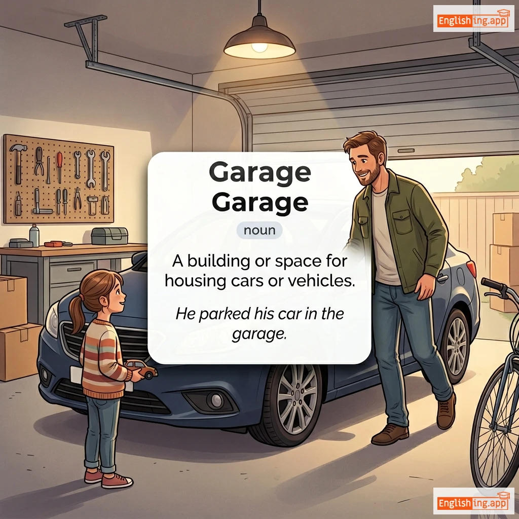 Garage definition card — visual illustration of the meaning