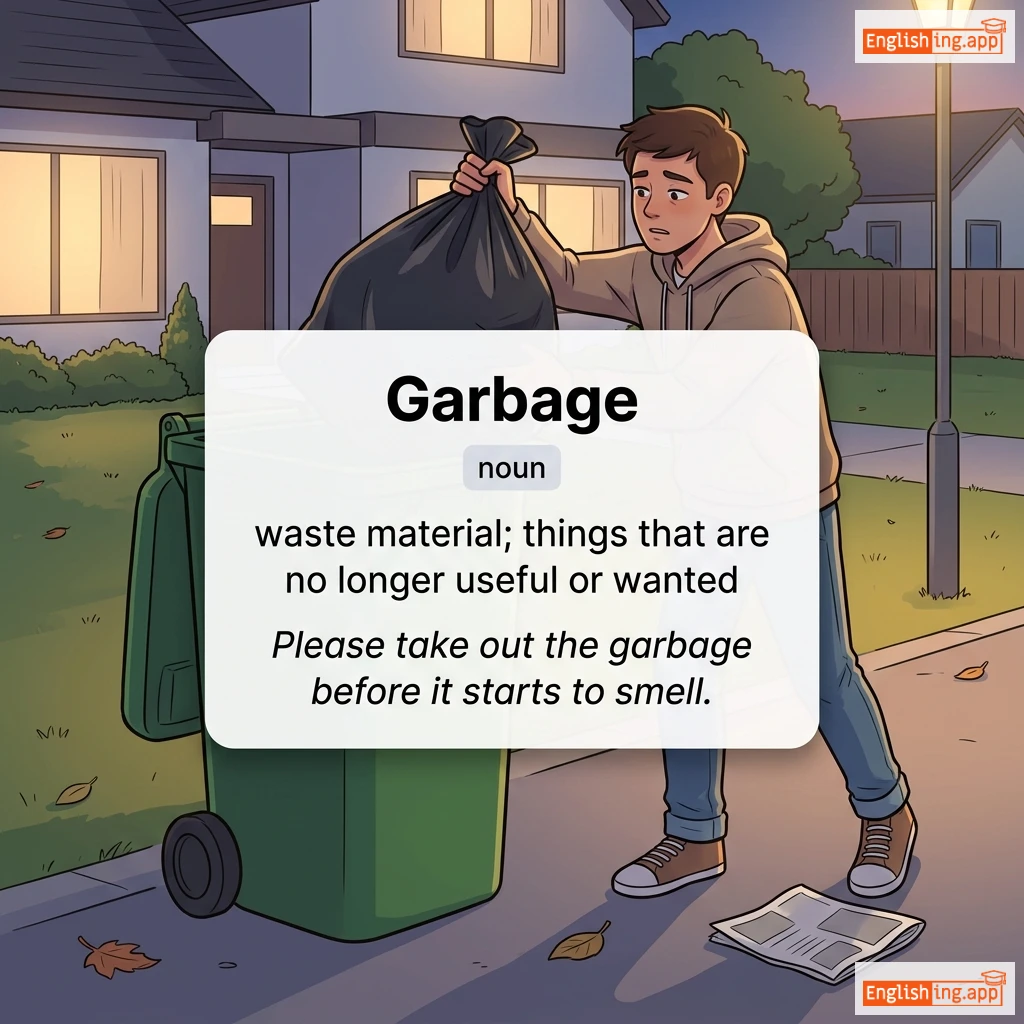 Garbage definition card — visual illustration of the meaning