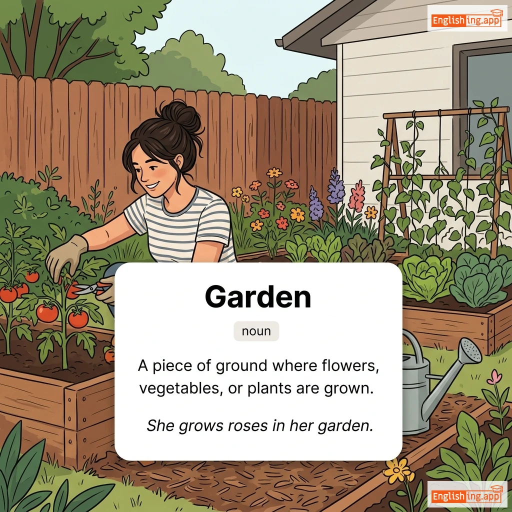 Garden definition card — visual illustration of the meaning