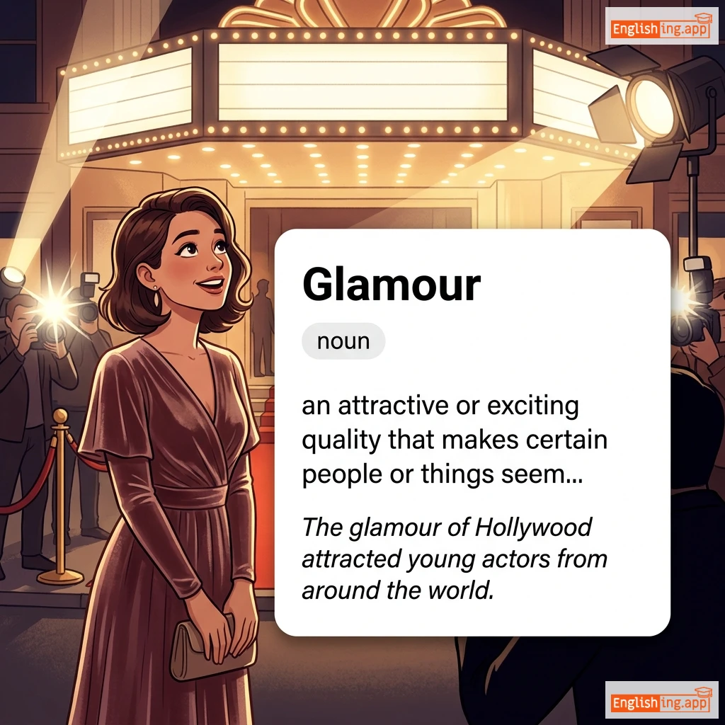Glamour definition card — visual illustration of the meaning