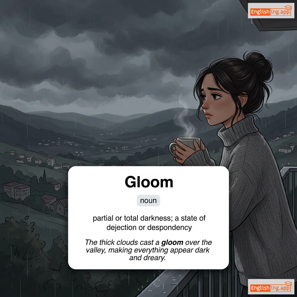 Gloom definition card — visual illustration of the meaning