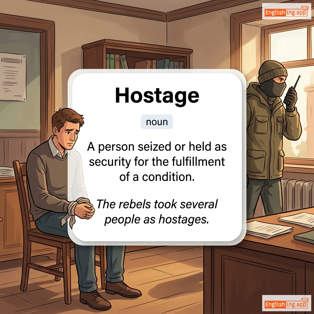 Hostage definition card — visual illustration of the meaning