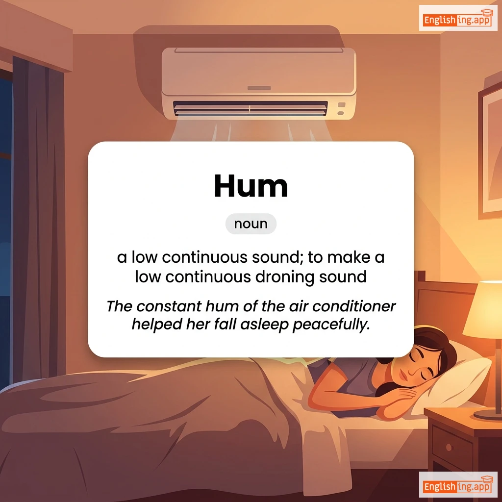 Hum definition card — visual illustration of the meaning