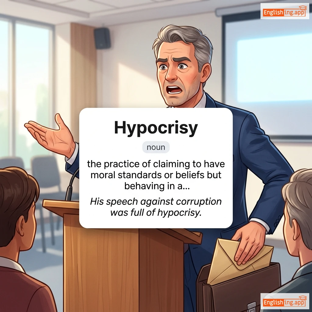 Hypocrisy definition card — visual illustration of the meaning