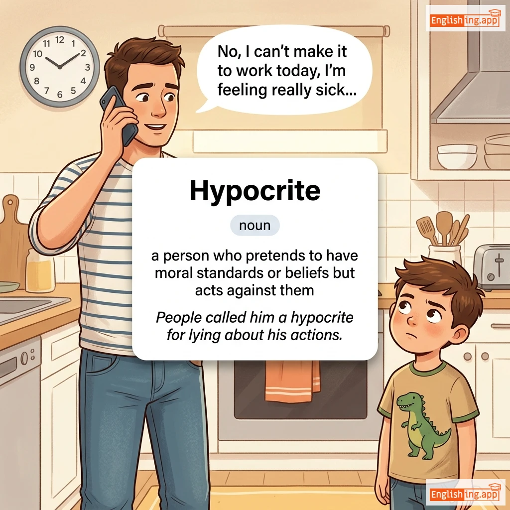 Hypocrite definition card — visual illustration of the meaning