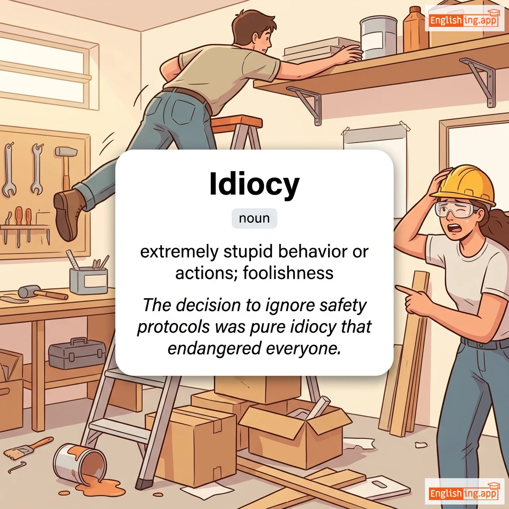 Idiocy definition card — visual illustration of the meaning
