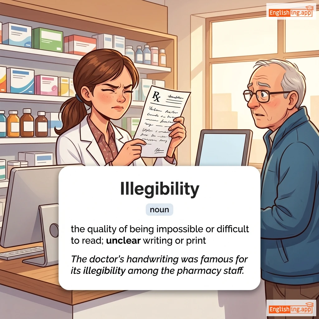 Illegibility definition card — visual illustration of the meaning