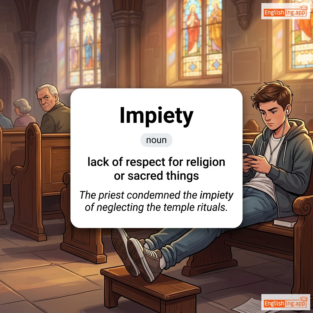 Impiety definition card — visual illustration of the meaning