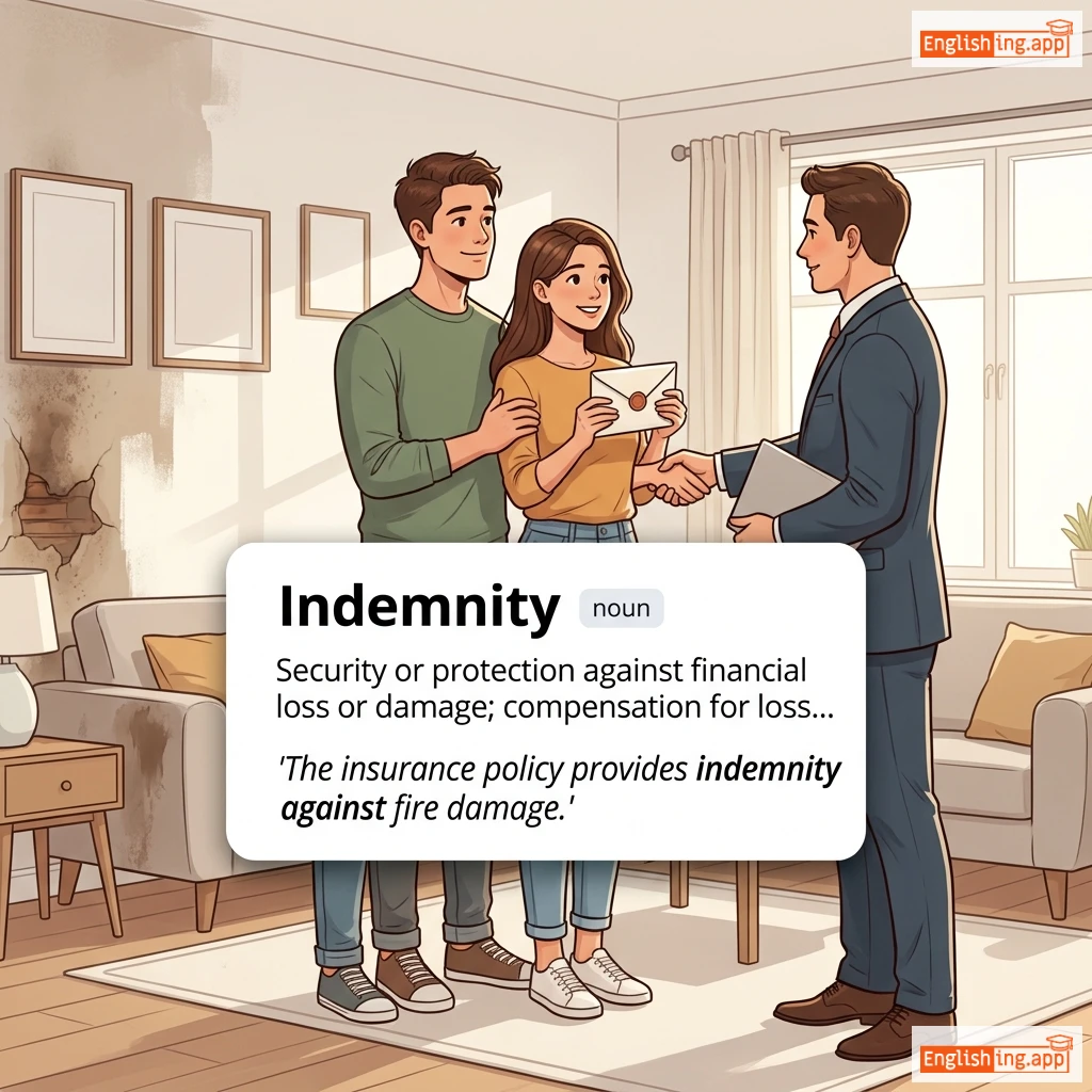 Indemnity definition card — visual illustration of the meaning