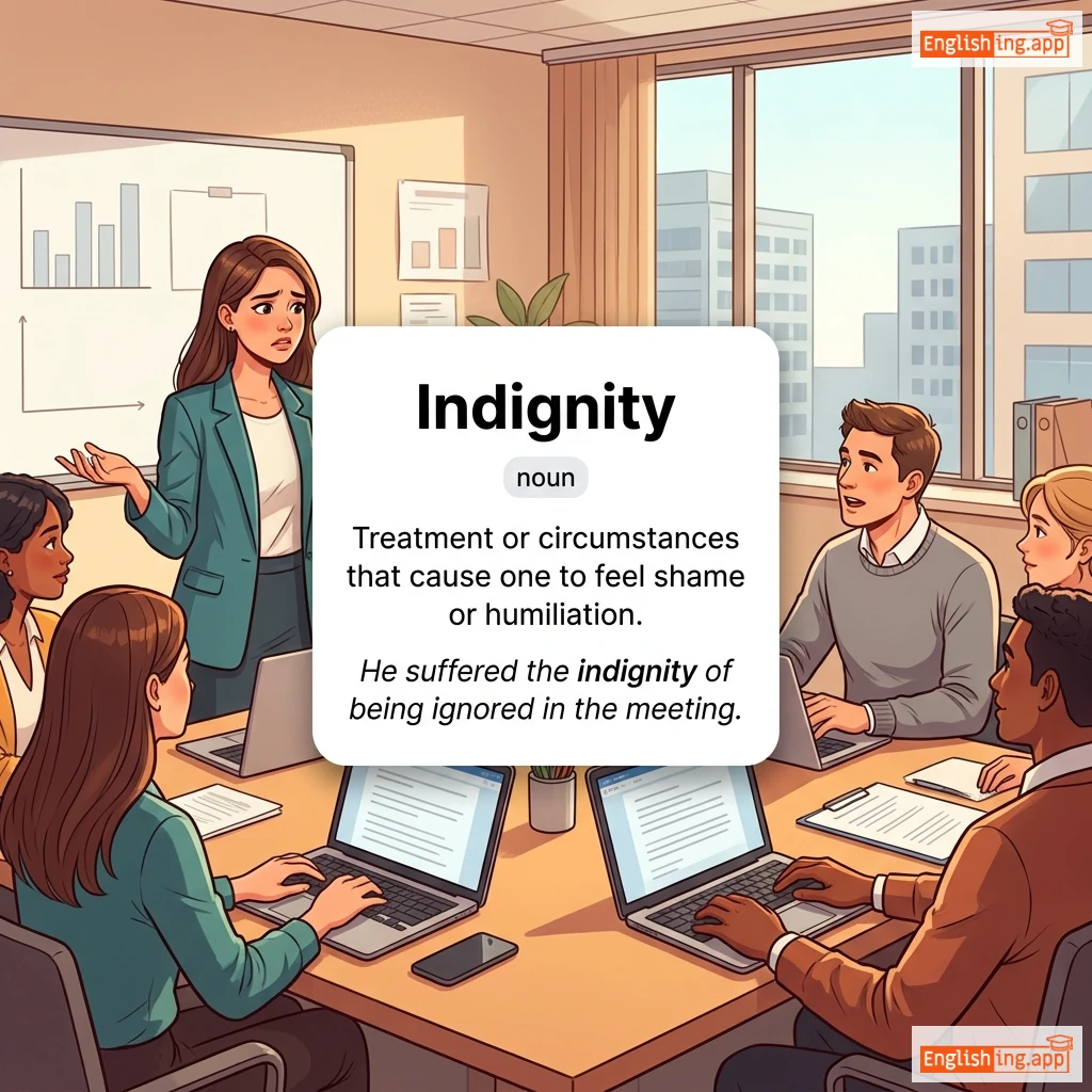 Indignity definition card — visual illustration of the meaning