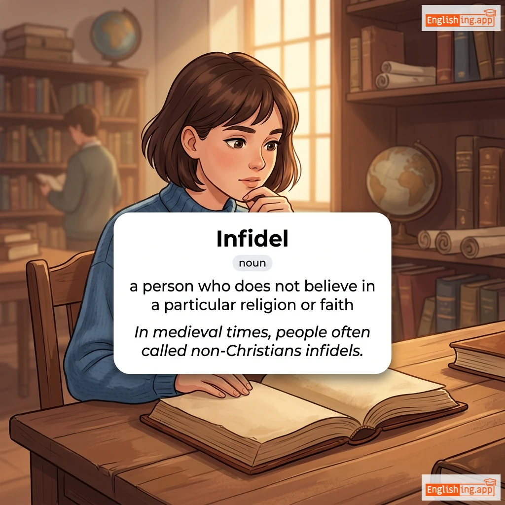 Infidel definition card — visual illustration of the meaning