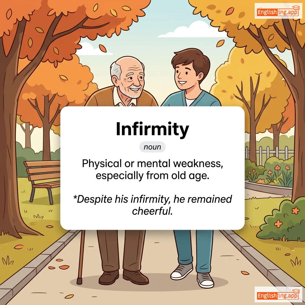 Infirmity definition card — visual illustration of the meaning