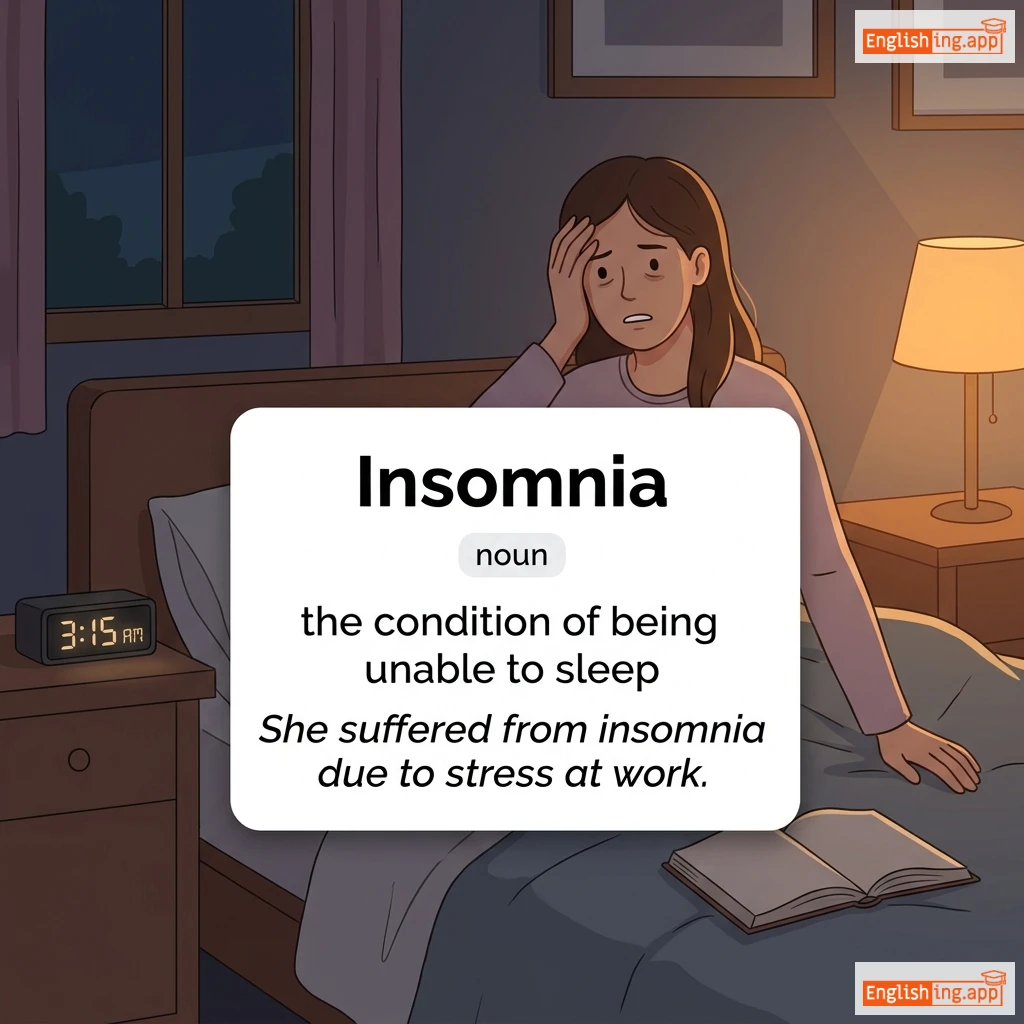 Insomnia definition card — visual illustration of the meaning