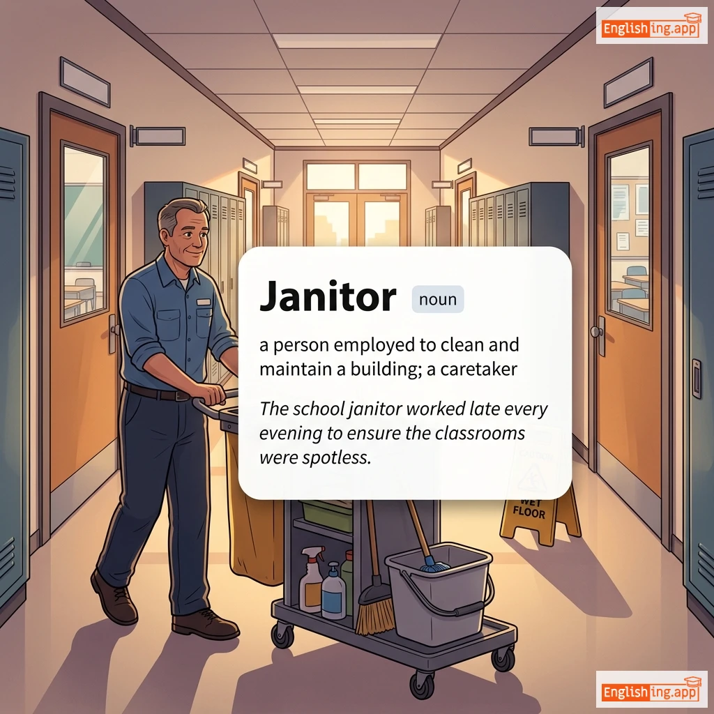 Janitor definition card — visual illustration of the meaning