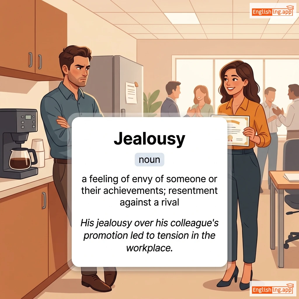 Jealousy definition card — visual illustration of the meaning