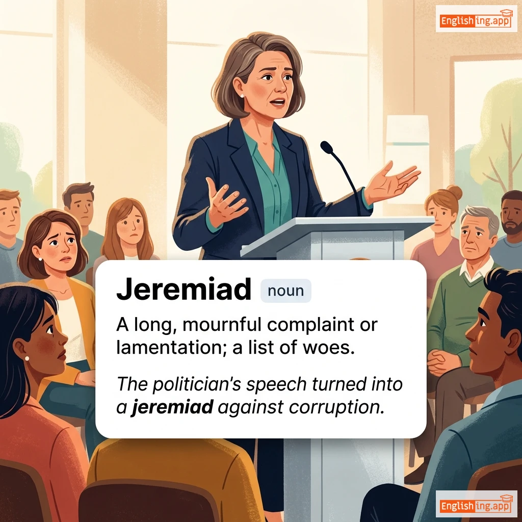 Jeremiad definition card — visual illustration of the meaning