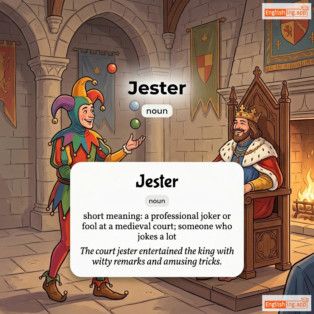 Jester definition card — visual illustration of the meaning