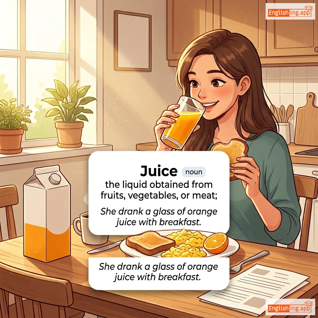 Juice definition card — visual illustration of the meaning