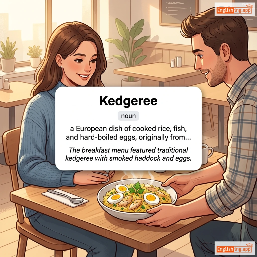 Kedgeree definition card — visual illustration of the meaning