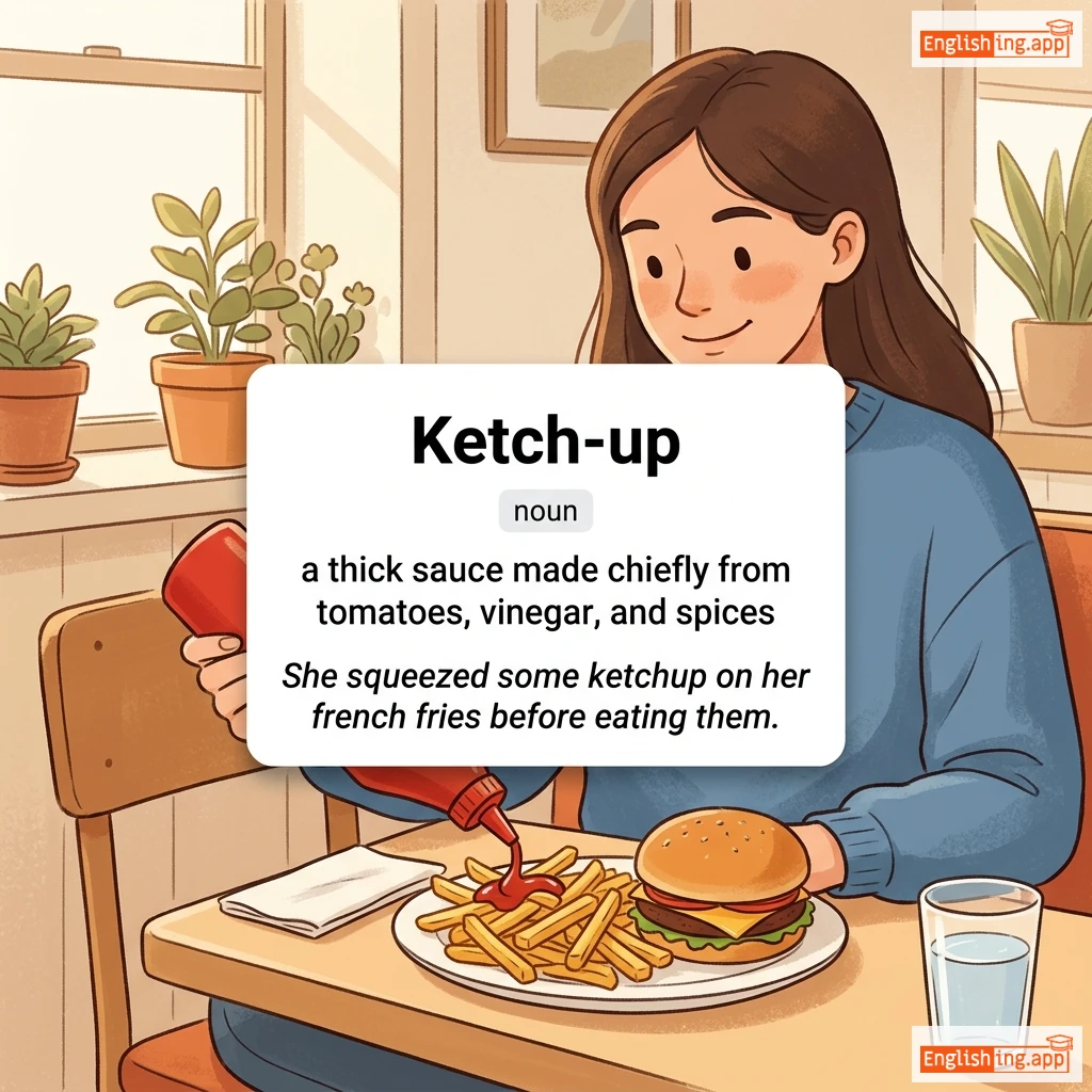 Ketch-up definition card — visual illustration of the meaning