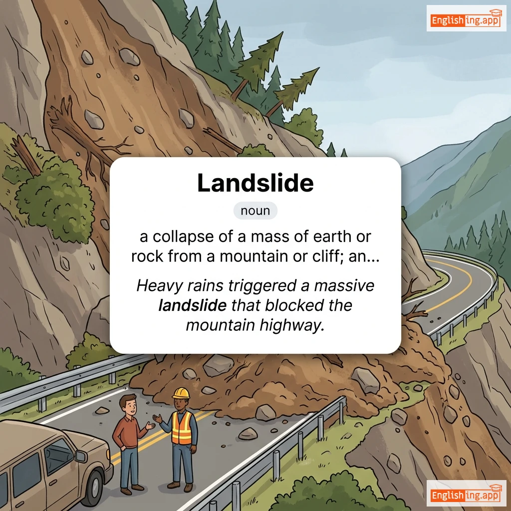 Landslide definition card — visual illustration of the meaning