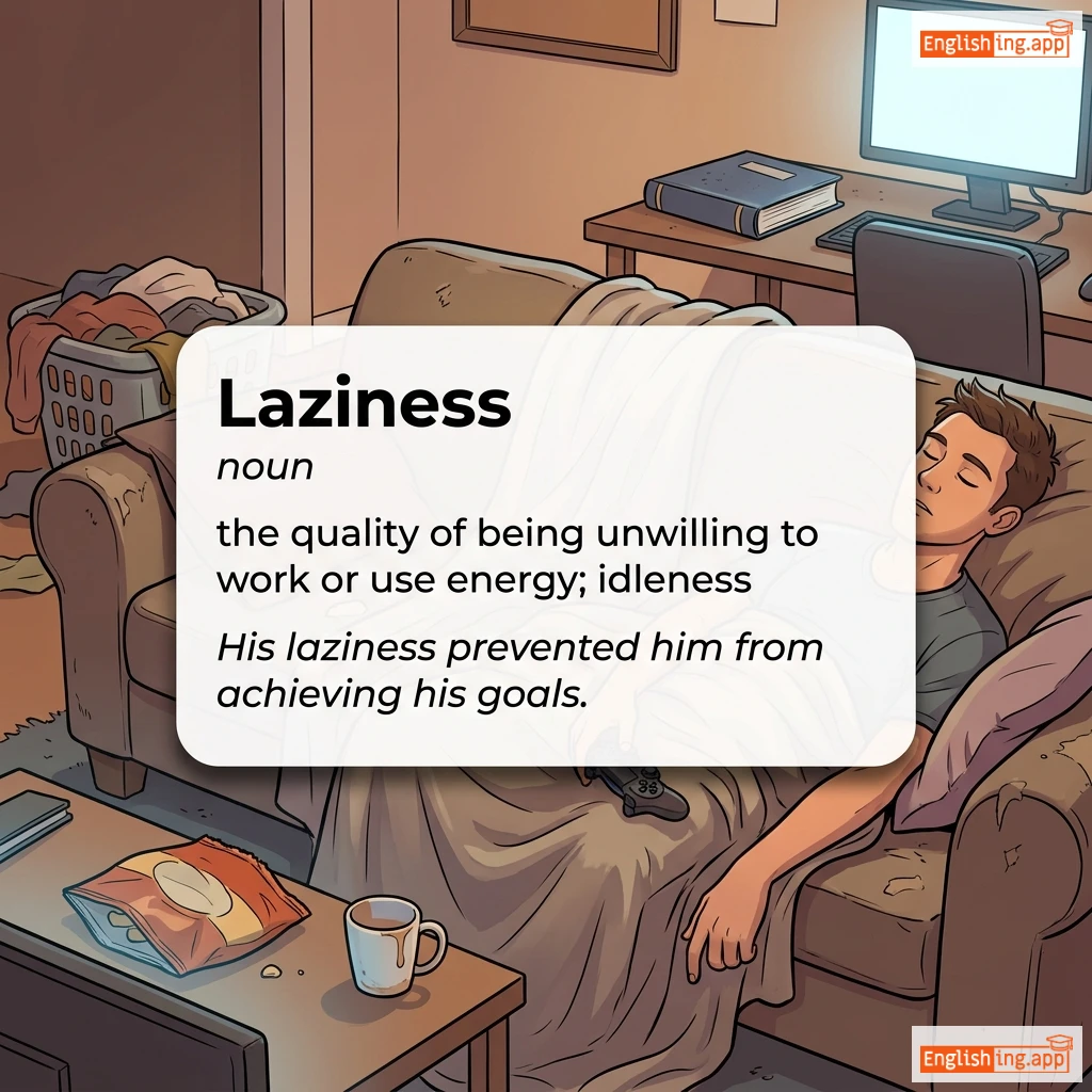 Laziness definition card — visual illustration of the meaning