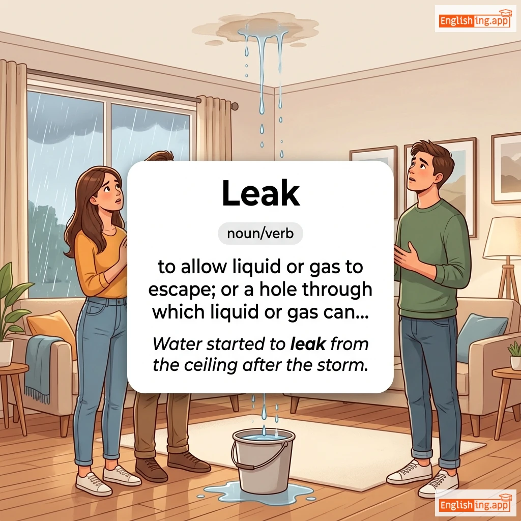 Leak definition card — visual illustration of the meaning