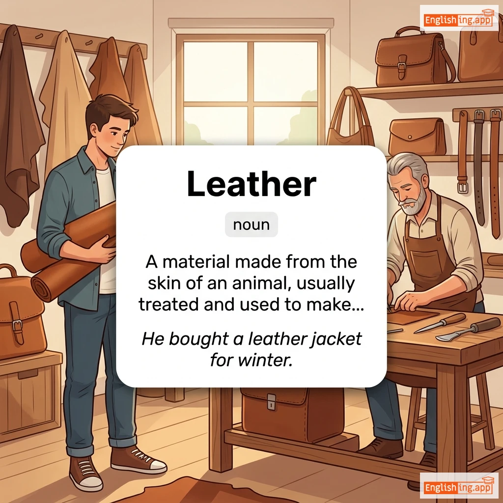 Leather definition card — visual illustration of the meaning