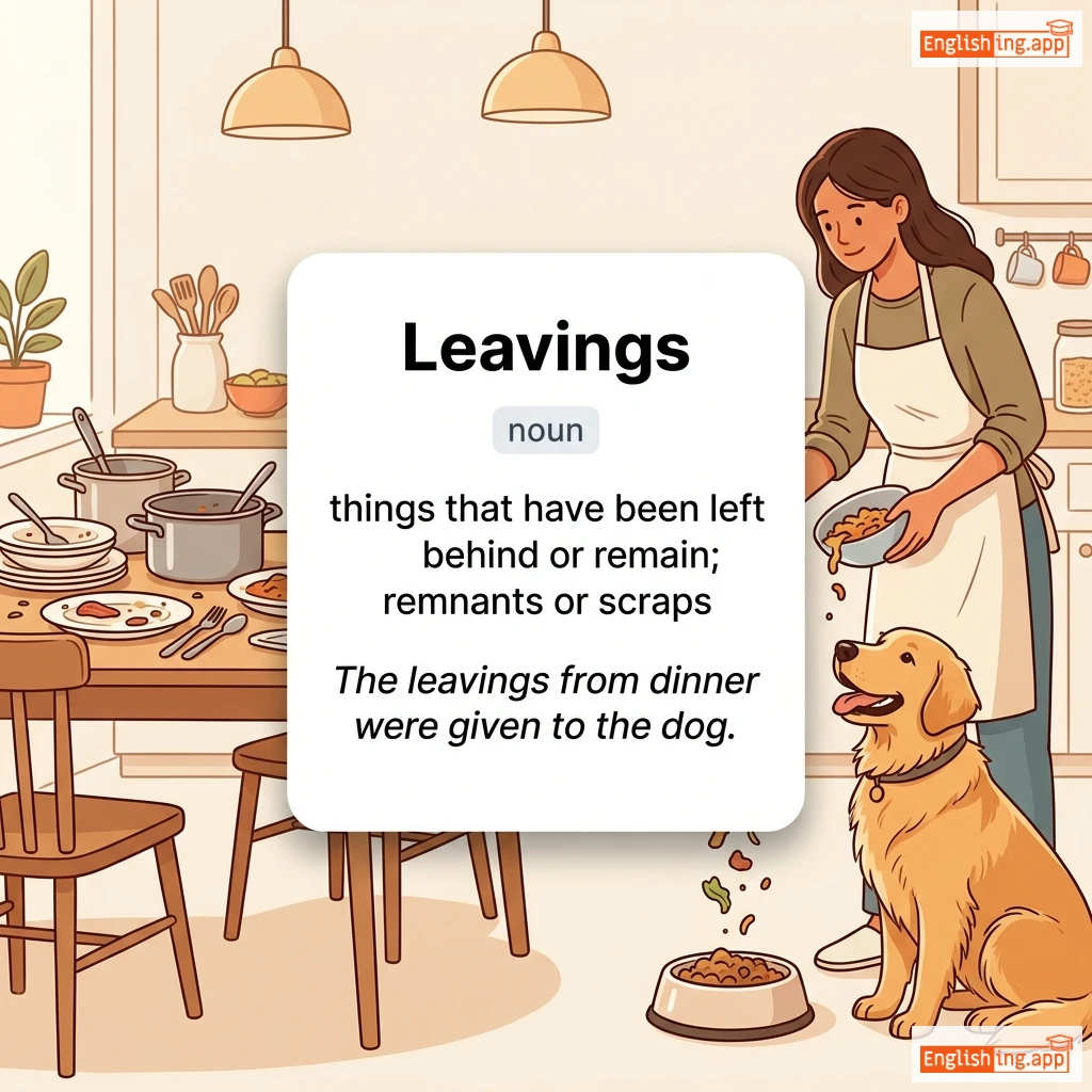 Leavings definition card — visual illustration of the meaning