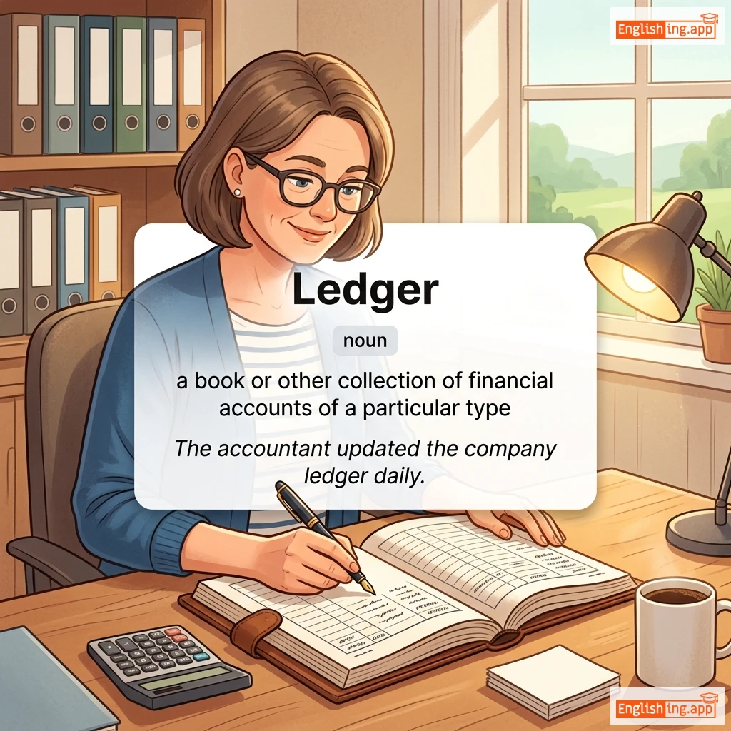 Ledger definition card — visual illustration of the meaning