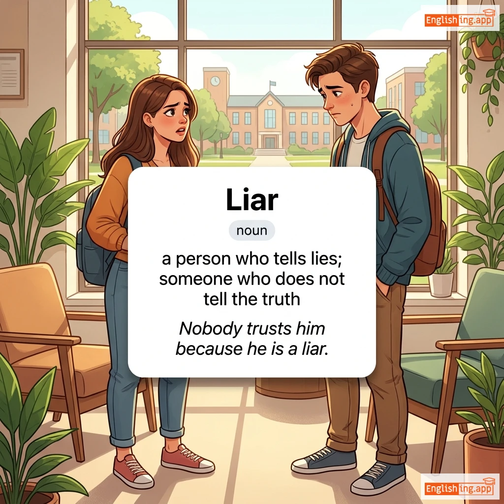 Liar definition card — visual illustration of the meaning