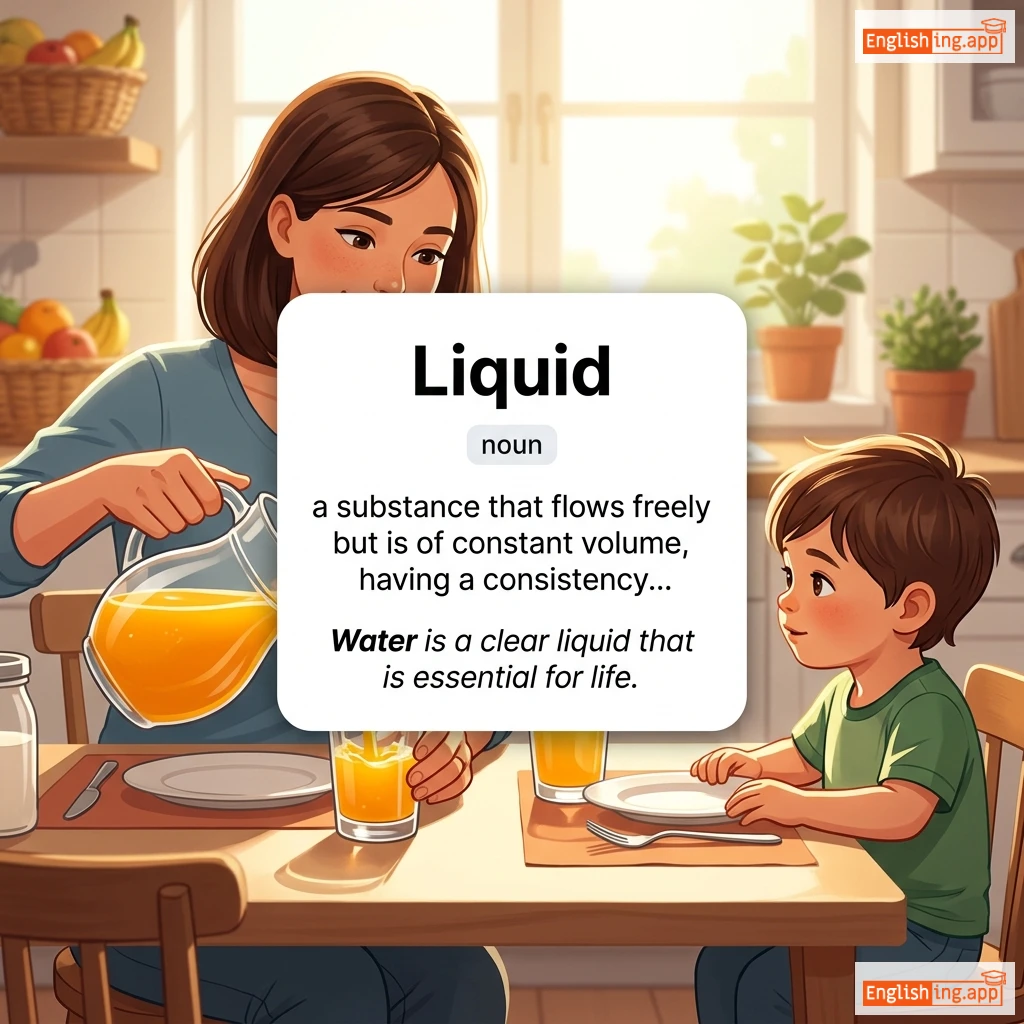 Liquid definition card — visual illustration of the meaning