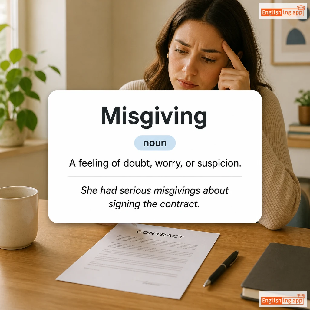 Misgiving definition card — visual illustration of the meaning