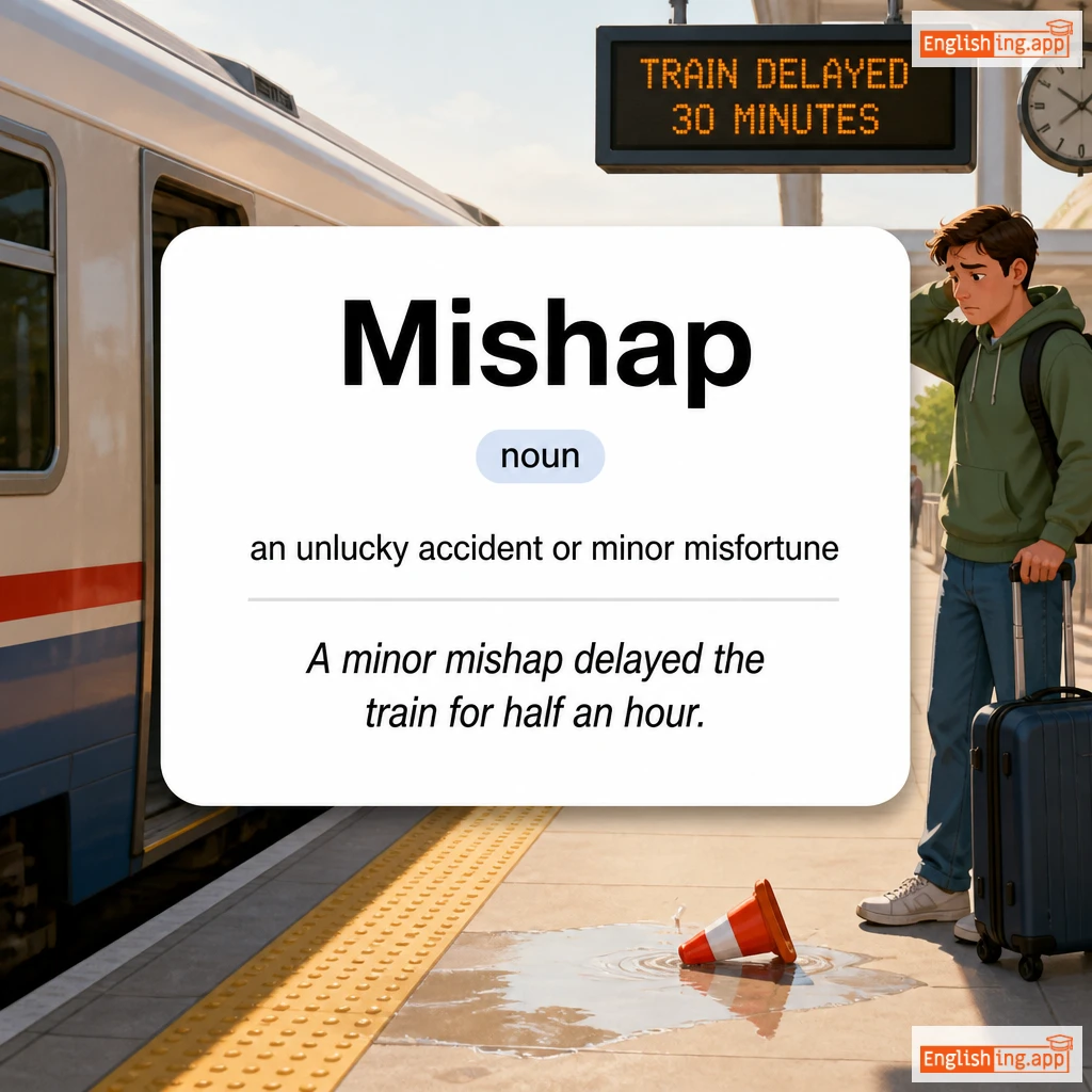 Mishap definition card — visual illustration of the meaning