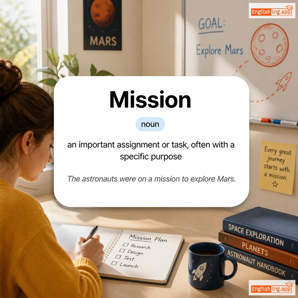 Mission definition card — visual illustration of the meaning