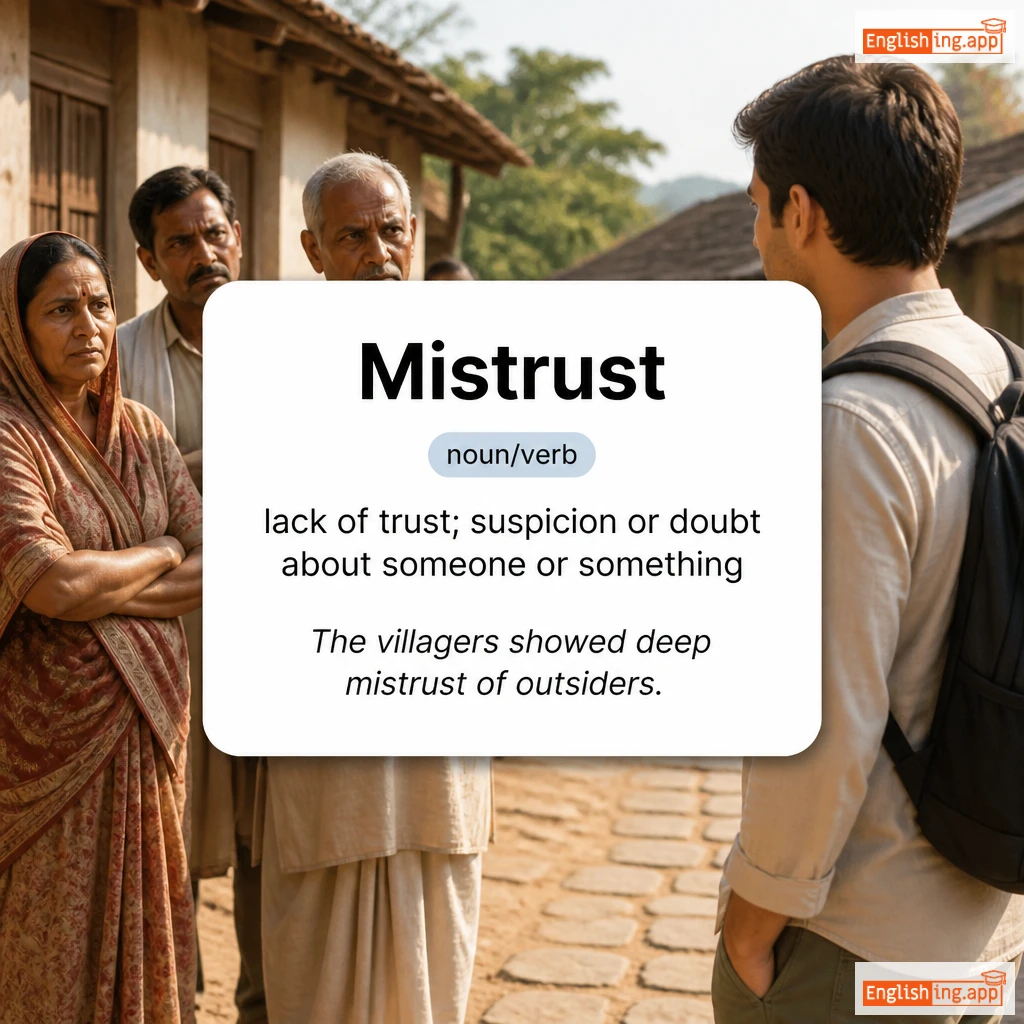 Mistrust definition card — visual illustration of the meaning