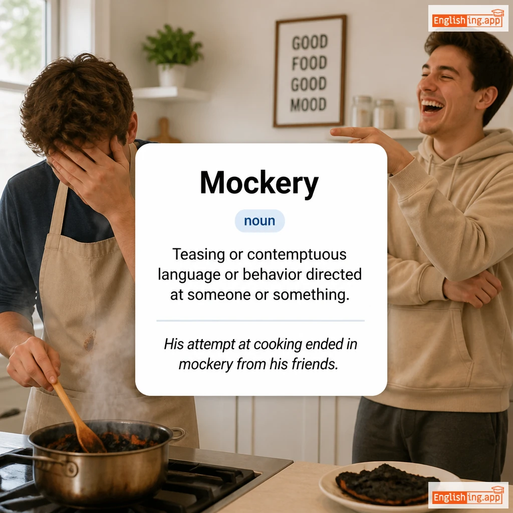 Mockery definition card — visual illustration of the meaning