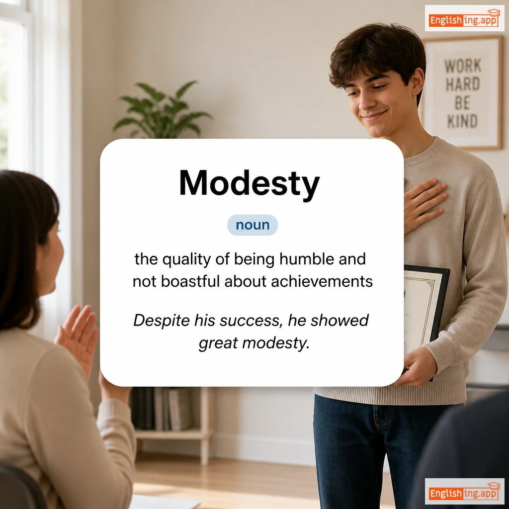 Modesty definition card — visual illustration of the meaning