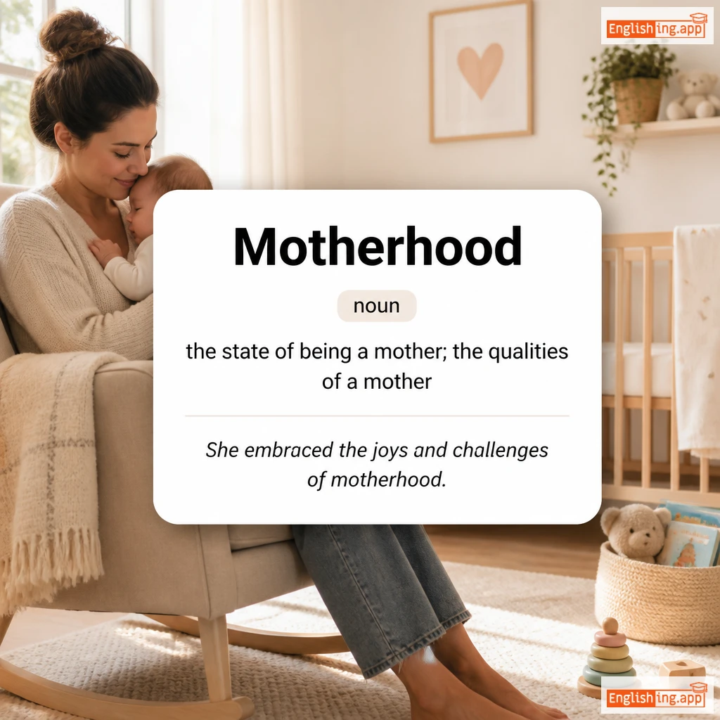 Motherhood definition card — visual illustration of the meaning